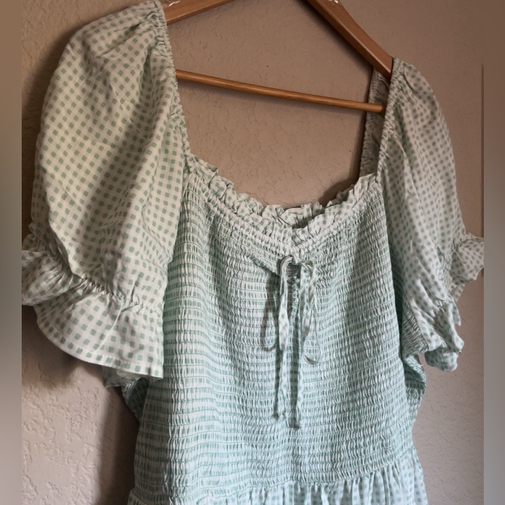 Plus size Gingham sage green and white dress